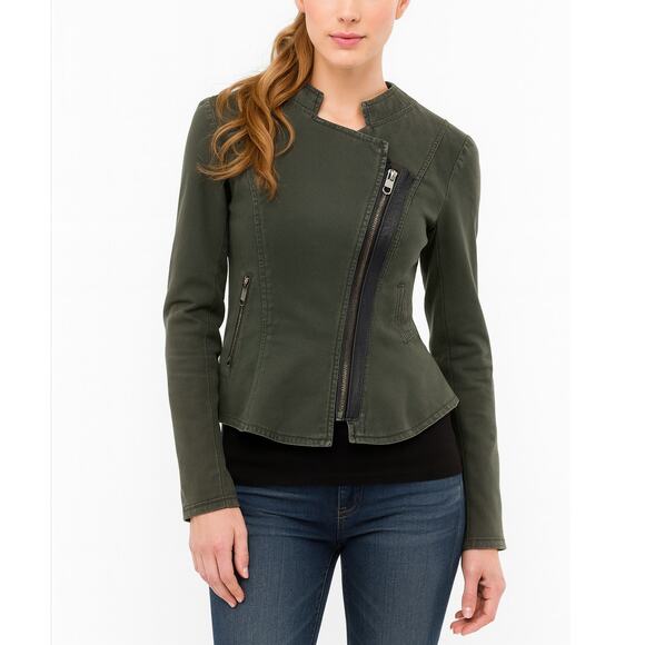 Free People Peplum Olive Denim Military Utility Jacket Size 12 - Picture 1 of 9
